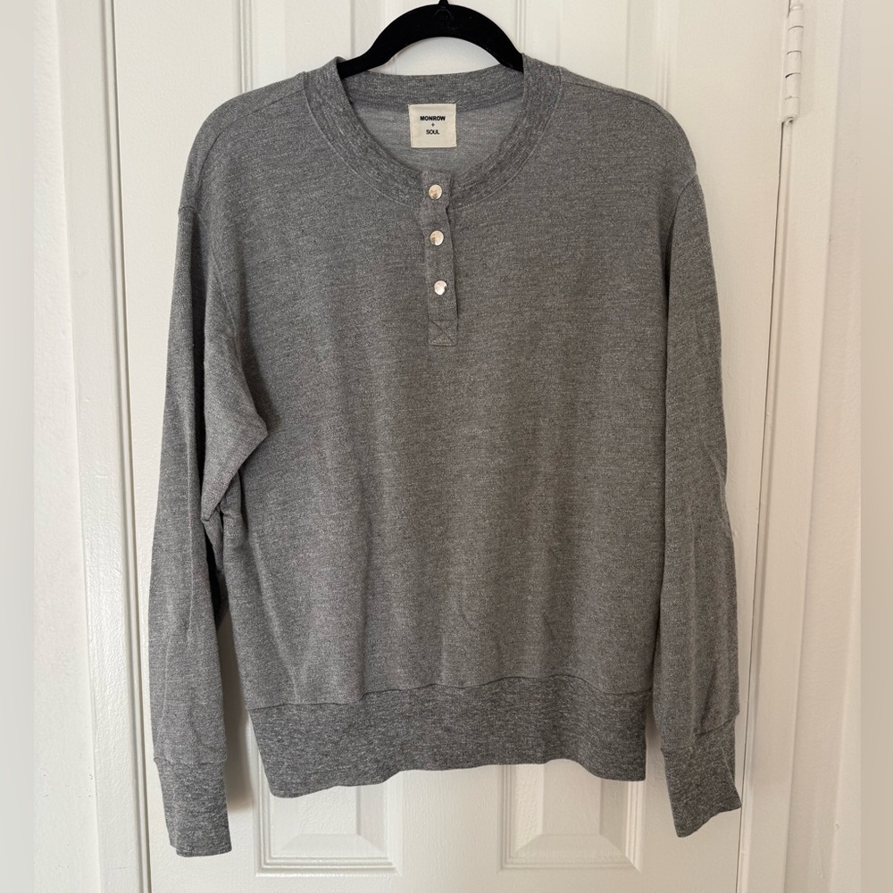 Monrow Women's Soul Cycle Embroidered Crewneck Sweater, Size L